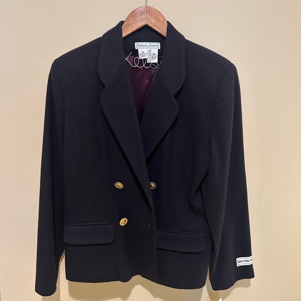 Stephanie Andrews NWT Vintage Navy Wool Blazer with Gold Buttons Size 10